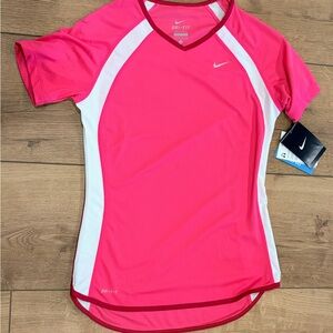Nike Women's Bright Pink and White Short Sleeve Tee